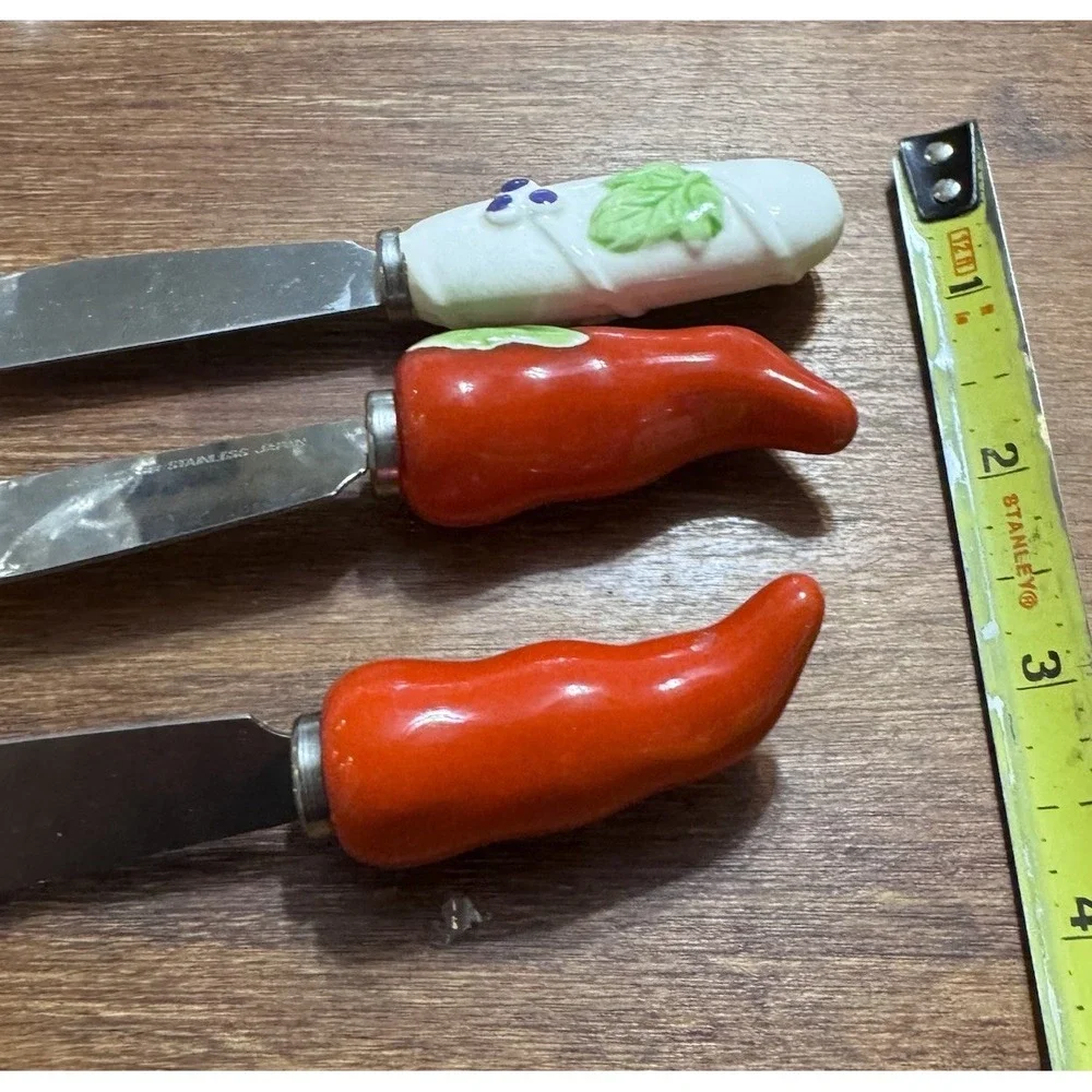 Vintage Knobler Ceramic Butter Spreader Knives Stainless Made In Japan Set‎ Of 3